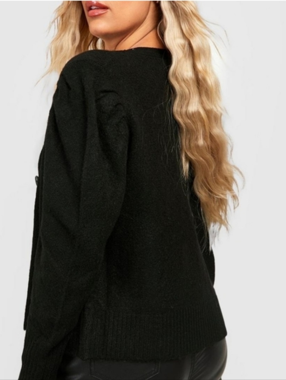 NWT Boohoo Plus Size Black Button-Front Puff-Sleeve Cardigan Size 22 - Picture 4 of 4